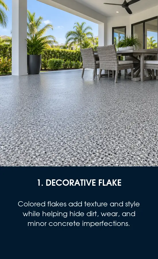 Decorative full-flake patio coating option for a Tampa, FL home