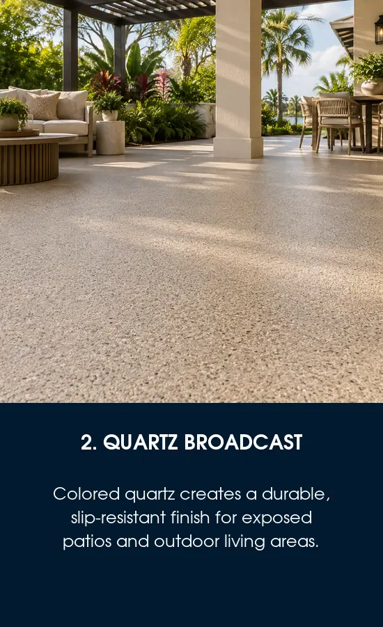 Quartz-broadcast patio floor coating option for a Tampa, FL home