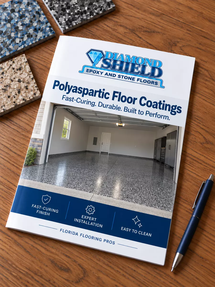 Polyaspartic floor coatings brochure with sample chips, Tampa, FL