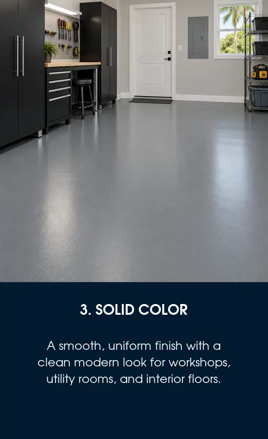Polyaspartic floor coating in a solid color in a Tampa, FL workshop