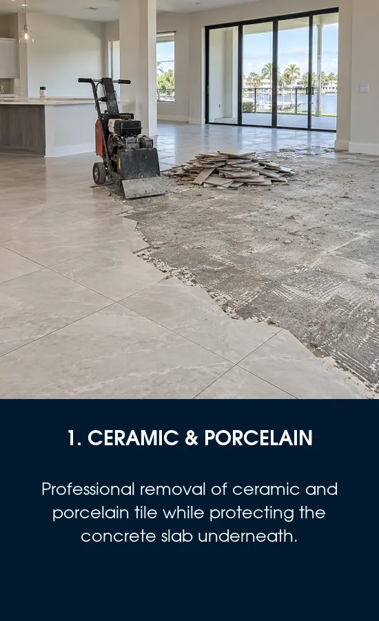 Tile removal of ceramic and porcelain flooring in a Tampa, FL home