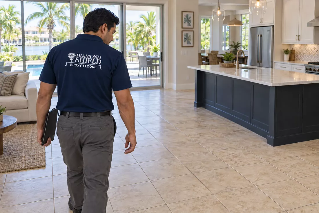 Tile removal estimate walkthrough with a homeowner in Tampa, FL